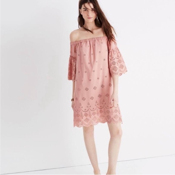 Madewell Eyelet Off the Shoulder Dress Dusty Pink, size 4 - Picture 1 of 7